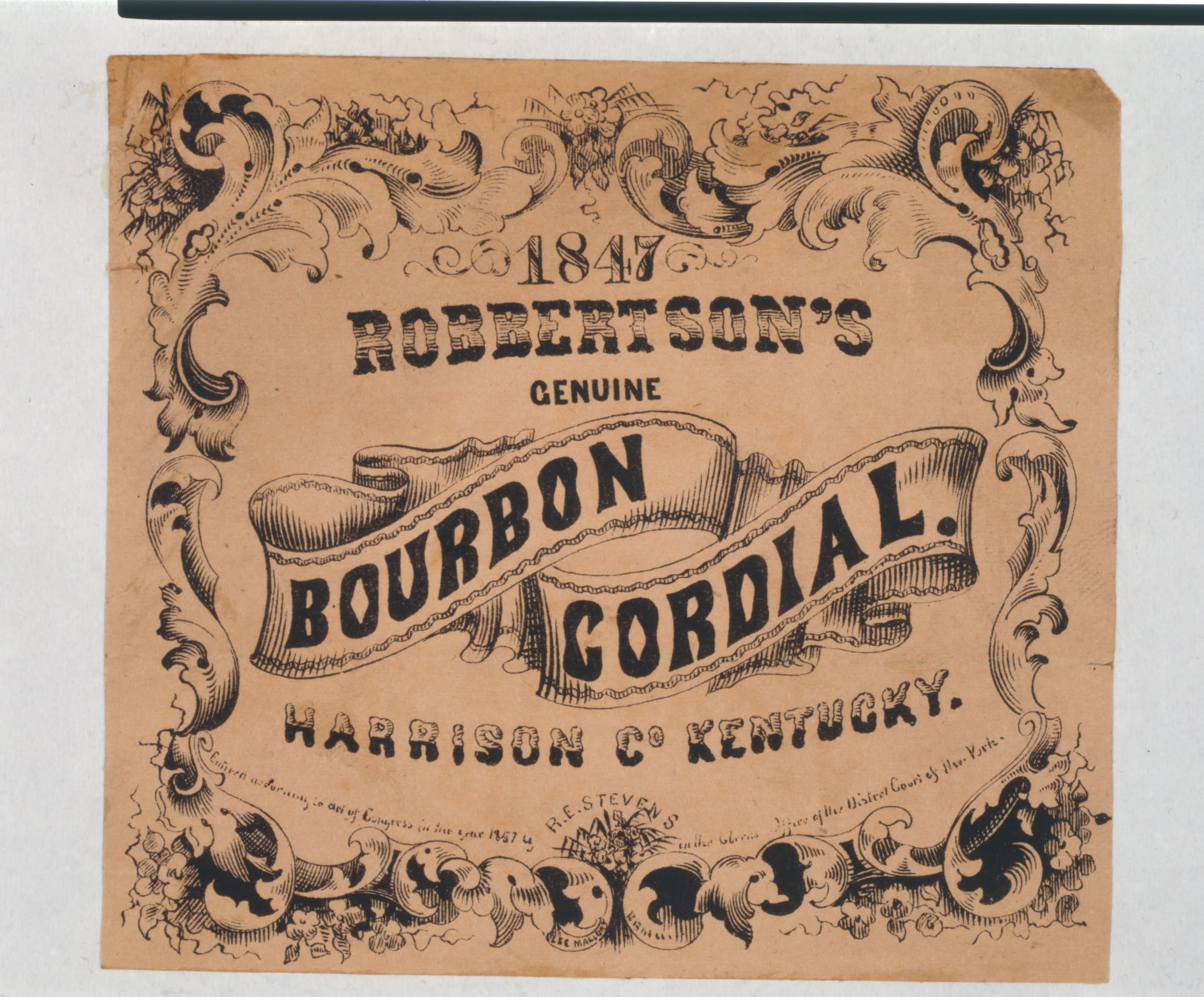 Robertson's Genuine Bourbon Cordial, 1857
