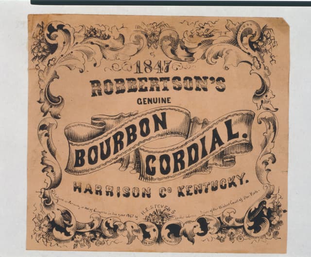 Robertson's Genuine Bourbon Cordial, 1857, Library of Congress, hosted on Wikimedia Commons.