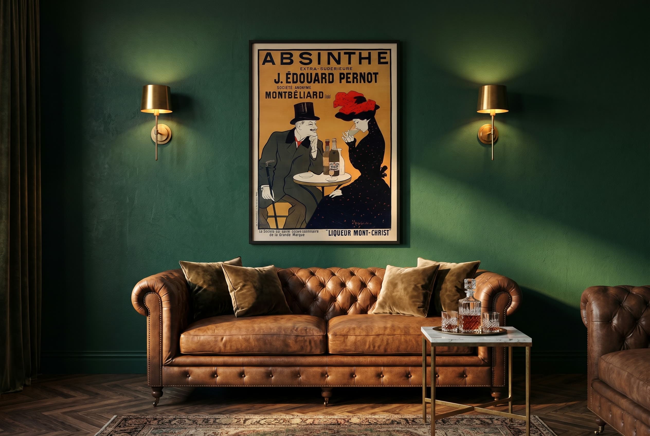 Absinthe Extra-Supérieure, 1900, framed and hung on a styled wall