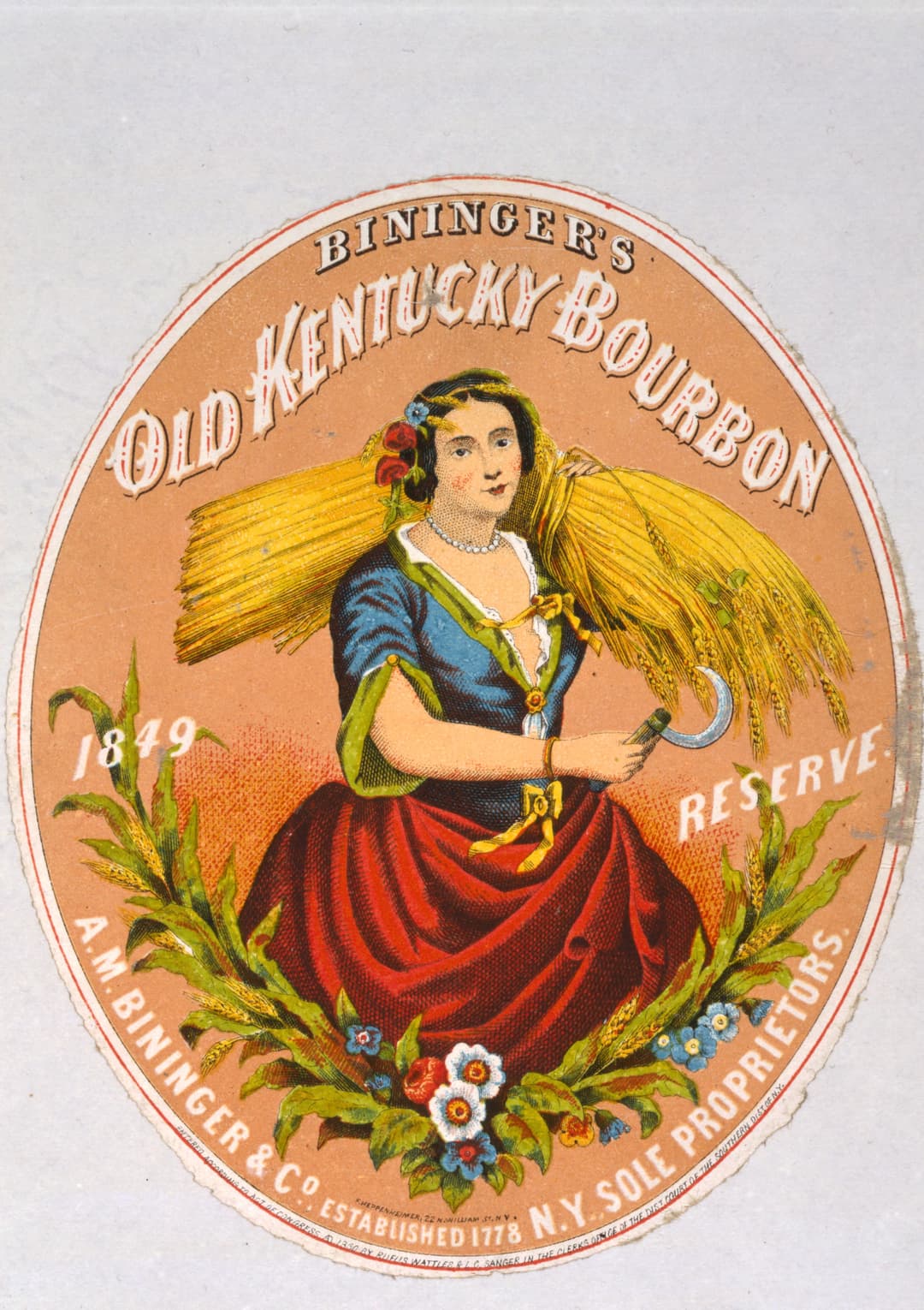 Bininger's Old Kentucky Bourbon, 1860, Library of Congress, hosted on Wikimedia Commons.